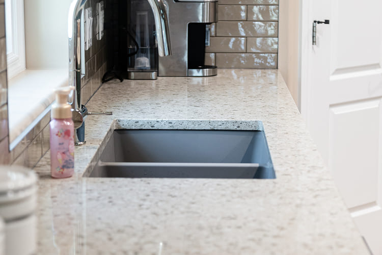 Undermount-Composite-Kitchen-Sink-Set-In-Spotted-Quartz-Countertop Kitchen renovation by ATOM Builder